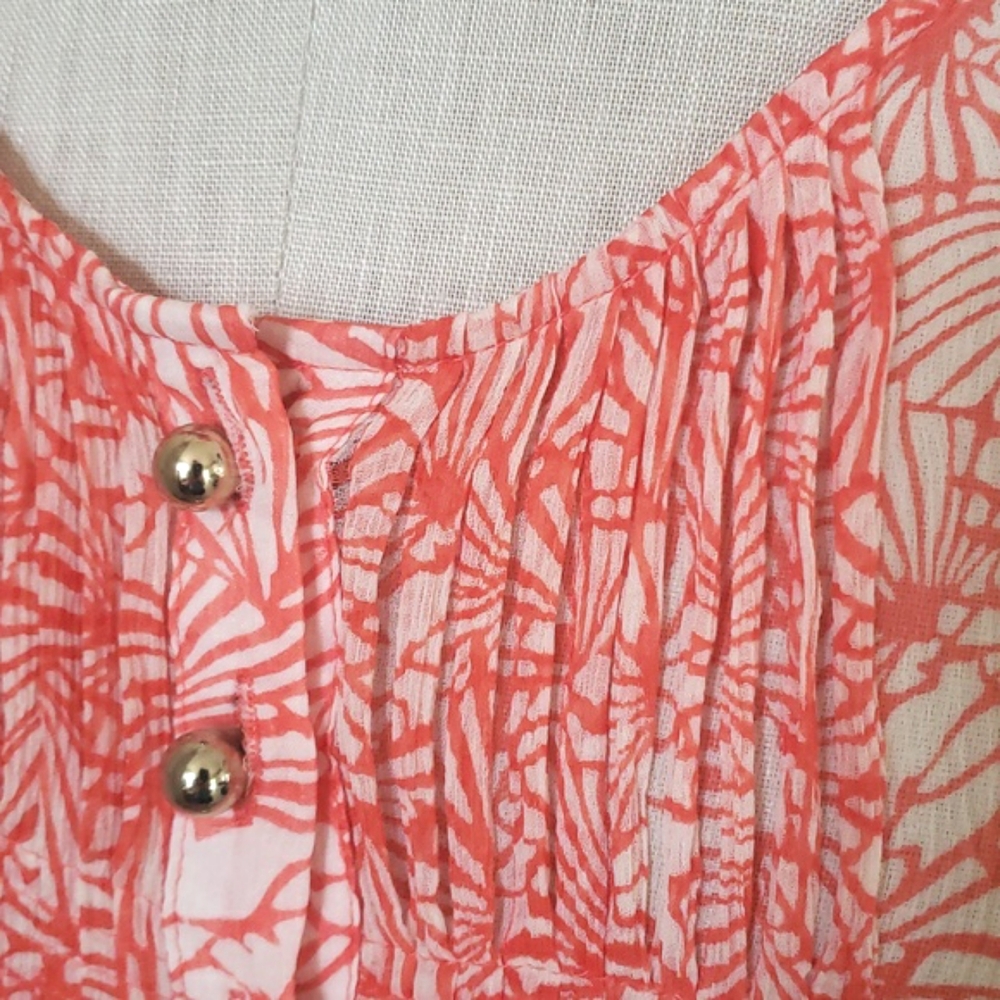 Juicy Couture 100% Silk Coral Orange Cream Floral Pleated Tank Blouse Size 2 XS - Picture 7 of 11